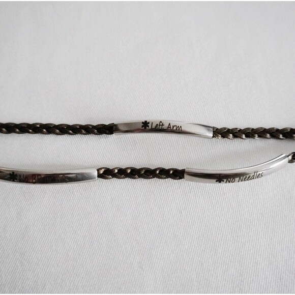 Lizzy James Silver Plated Braided Medical Instruction Leather Wrap Bracelet - Picture 5 of 11